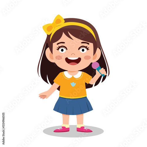A happy little girl singing a song