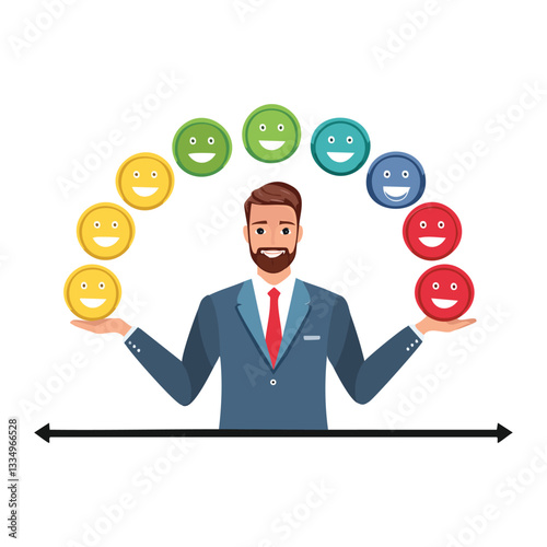 Emotional intelligence and control of feeling or emotion, psychology to success, balance of anxiety and happiness concept stock illustration