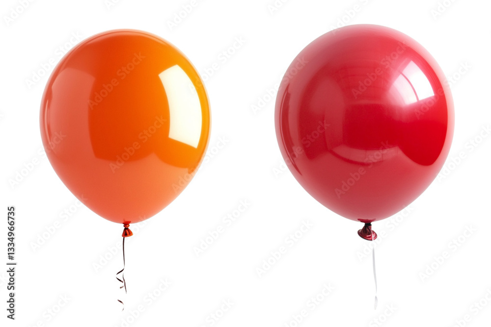 Isolated image showing a red balloon and an orange balloon against a white background space Isolated image showing a red balloon and an orange balloon against a white background space