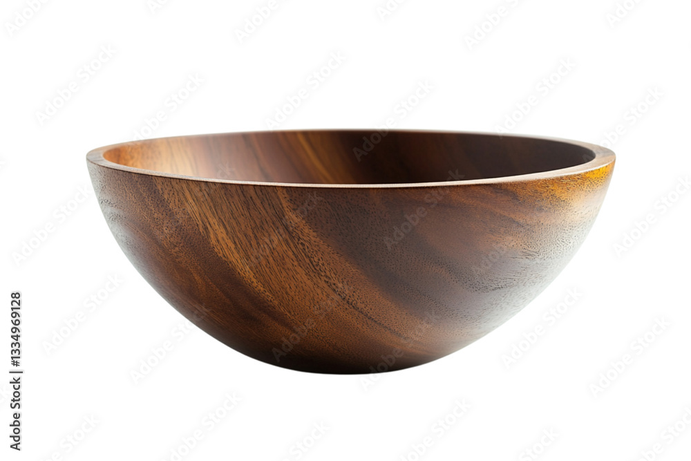 A single empty wooden bowl isolated on a white background in a studio setting for product photography A single empty wooden bowl isolated on a white background in a studio setting for product photography