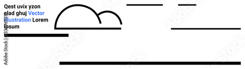 Curved arch resembling a cloud alongside straight and horizontal lines in stark black on white. Ideal for modern design projects, minimalism, abstract art, creative backgrounds, prints, branding, web