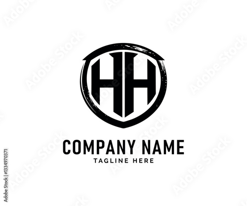 HH Monogram logo Design. HH Monogram logo Design Shield, Circle, Brushstroke, Black, White, Vector