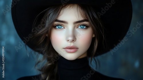 Woman, hat, braid, portrait, blue eyes, background