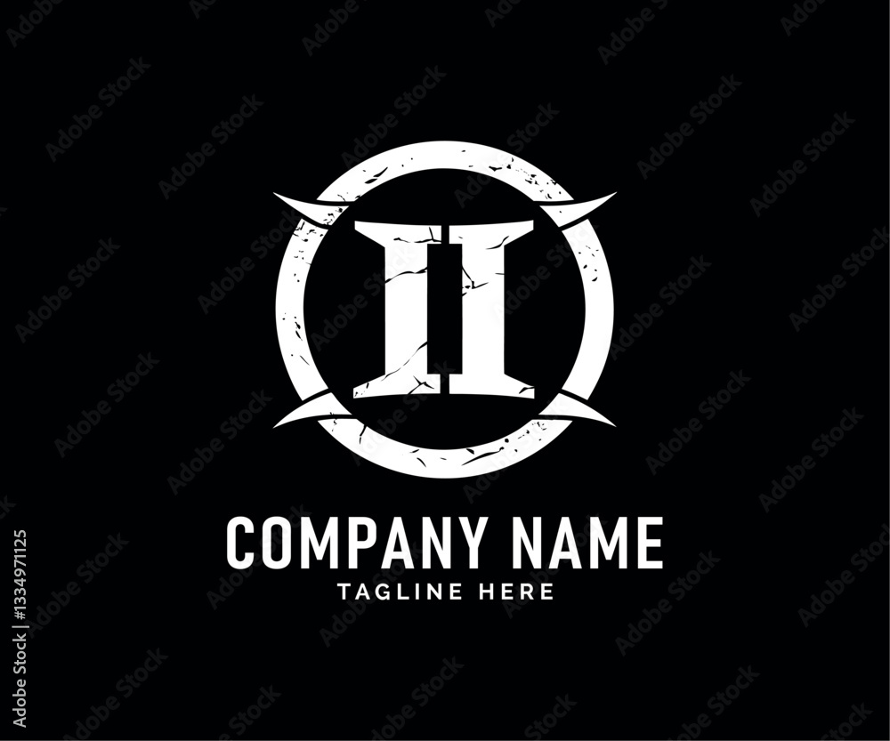 II Monogram logo Design. Monochrome logo Design II Lettermark, Grunge Style, Circle, Horns, Vector II Monogram logo Design. Monochrome logo Design II Lettermark, Grunge Style, Circle, Horns, Vector