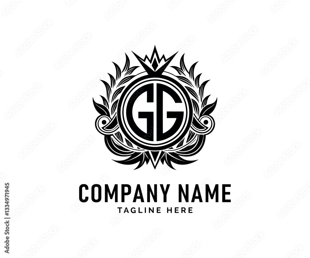 GG Monogram logo Design. Elegant GG Monogram logo Design with Crown and Leaves GG Monogram logo Design. Elegant GG Monogram logo Design with Crown and Leaves