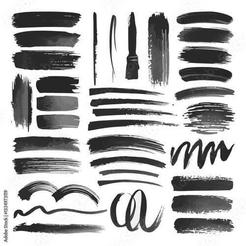 A set of thick and textured ink brush strokes. Ideal for creative projects, typography, and artistic compositions.