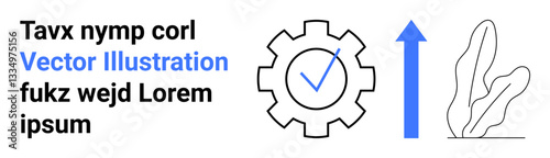 Gears with checkmark for process validation, arrow for progress, and plant for growth. Ideal for productivity, workflow, business, improvement, analytics, sustainability simple landing page