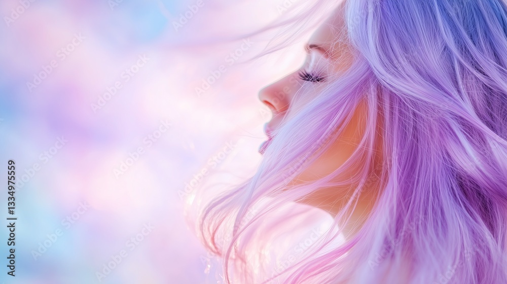 woman with beautiful long pastel purple silky hair, professional photoshoot woman with beautiful long pastel purple silky hair, professional photoshoot