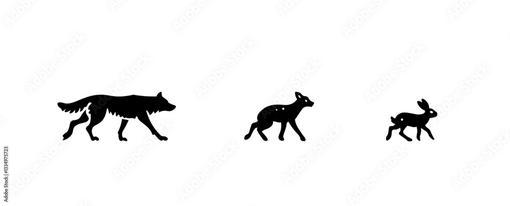 Vector illustration of a set of cartoon animals, wolf, wild dog and hare on a white background Vector illustration of a set of cartoon animals, wolf, wild dog and hare on a white background
