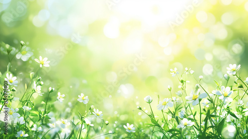 beautiful view of garden during spring time with flowers in sunlight, outdoor nature background