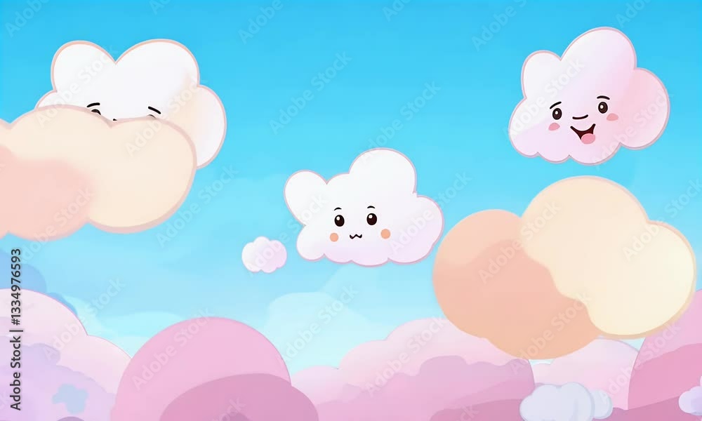 Cute Cartoon Clouds Happy Sky Pastel Illustration Background Cute Cartoon Clouds Happy Sky Pastel Illustration Background