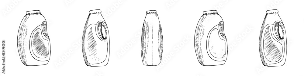 Sketch set with washing powder. Home stuff illustration.