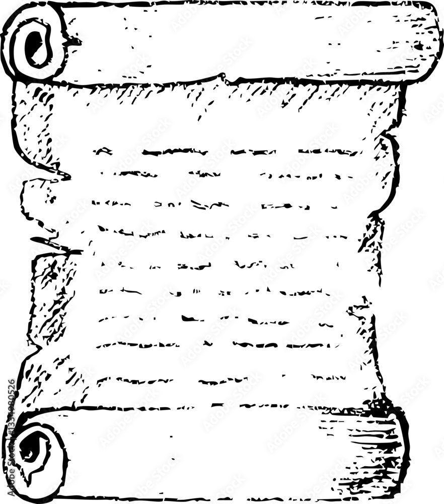 Hand draw scroll. Paper list in sketch style. Document vector illustration.