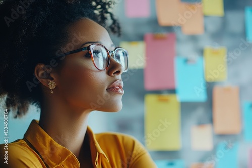 Thoughtful businesswoman strategizing marketing campaign at her office