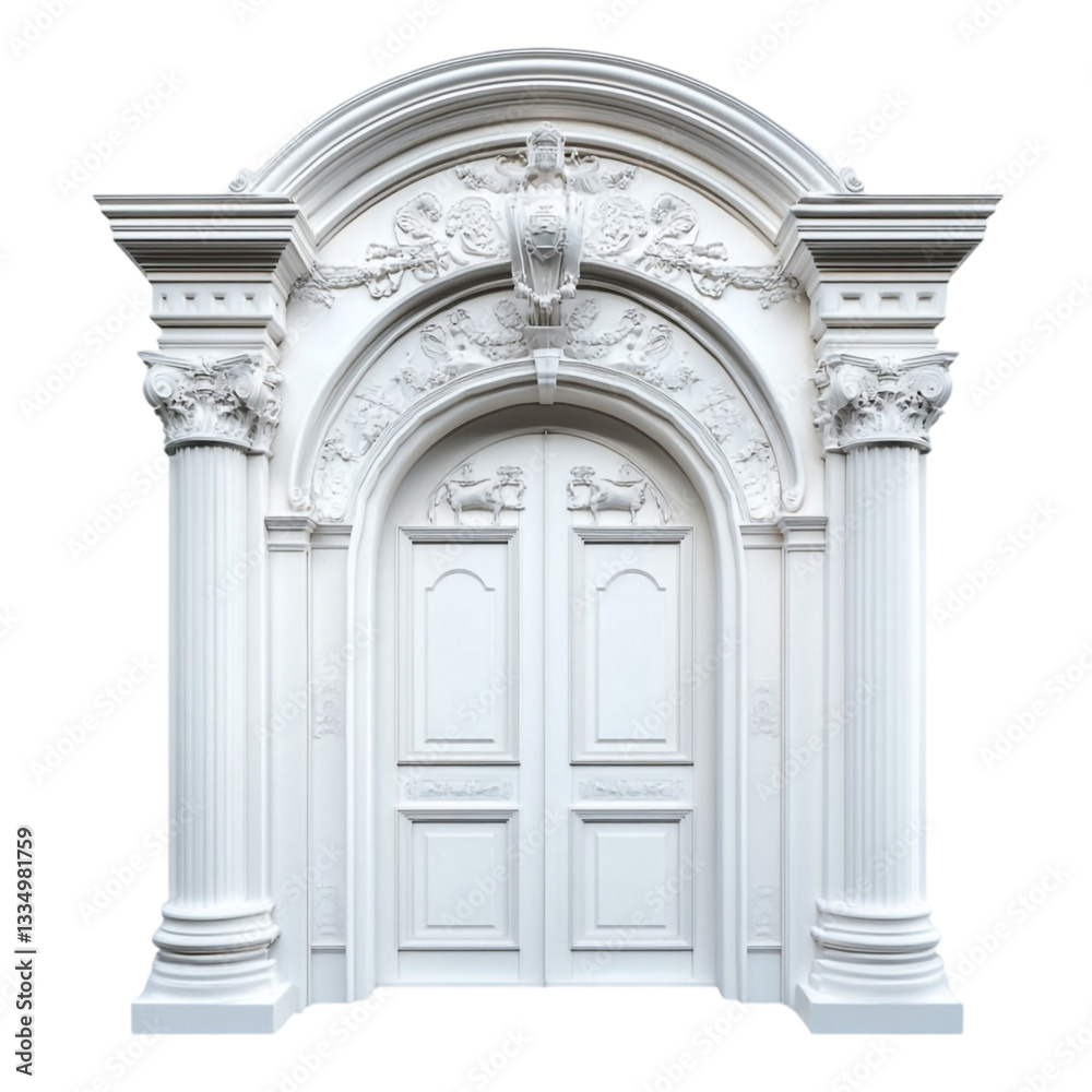 Fototapeta premium Elegant White Doorway with Intricate Carving Classic Architecture