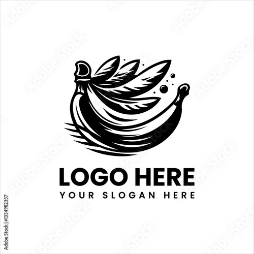Grunge banana vector logo, distressed black illustration for edgy fruit-inspired branding