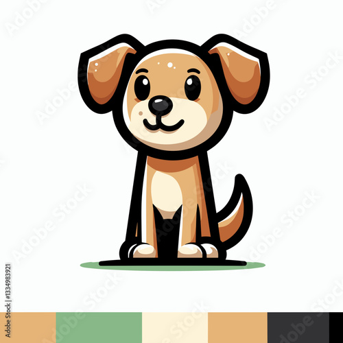 Cute cartoon dog sitting happily, cheerful expression, playful illustration