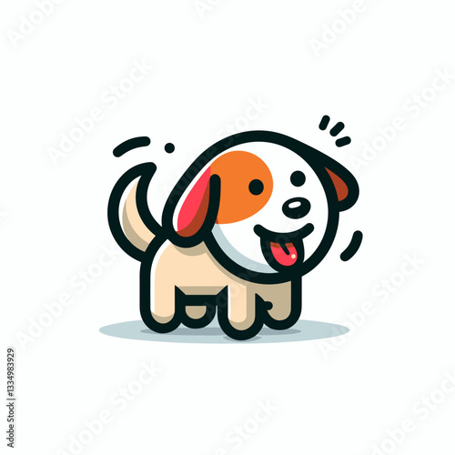 Cute cartoon dog wagging tail, cheerful expression, playful illustration