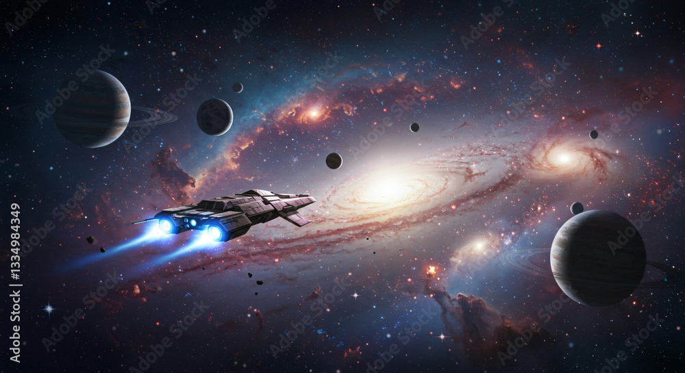 Naklejka premium spaceship and space