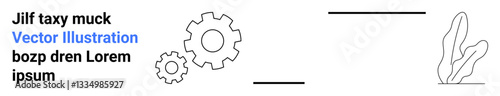Mechanical gears paired with abstract plant lines and minimalist strokes. Ideal for technology, innovation, mechanics, nature fusion, creative design, engineering concepts, and a simple landing page