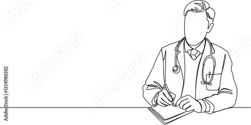 continuous single line drawing of medical doctor taking notes, line art vector illustration
