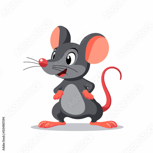 Cheerful cartoon mouse standing against a white background, playful design