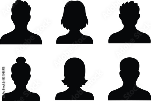 user profile, person icon in flat set isolated in transparent background