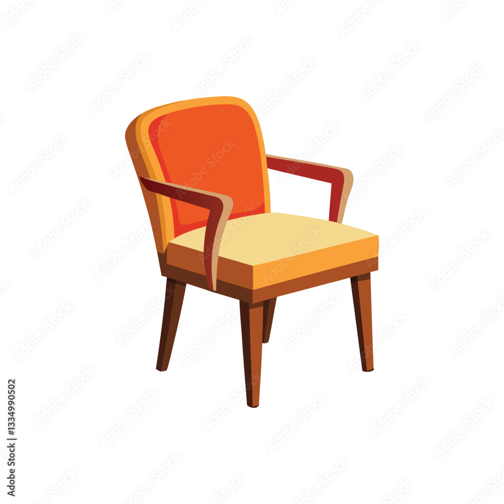 Retro armchair, mid-century modern design, orange and yellow upholstery, Retro armchair, mid-century modern design, orange and yellow upholstery,
