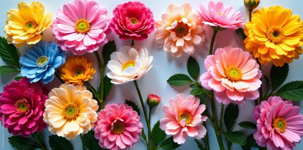 Beautiful spring bouquet of ranunculus in a colorful flat lay, vibrant, Ranunculus Beautiful spring bouquet of ranunculus in a colorful flat lay, vibrant, Ranunculus
