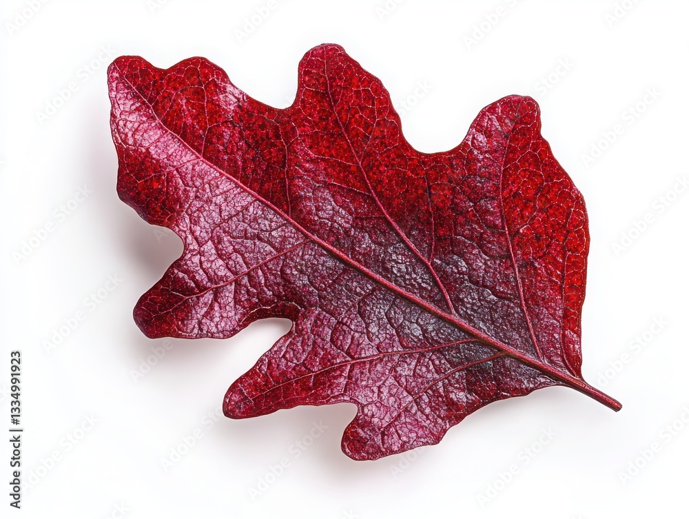 Fototapeta premium Red autumn oak leaf isolated on white background