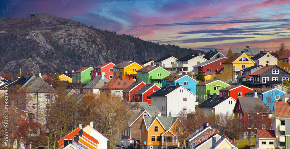 Corlorful houses in Kristiansund, Norway