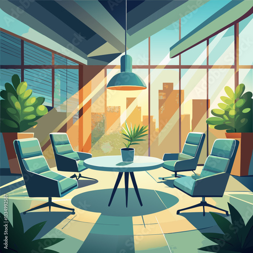 Modern interiors showcase luxury design with wood furniture, comfortable chairs, and ample light from large windows