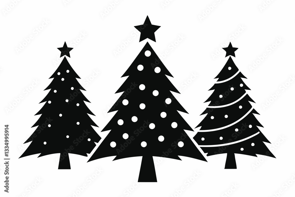 Obraz premium christmas tree set line art silhouette vector illustration