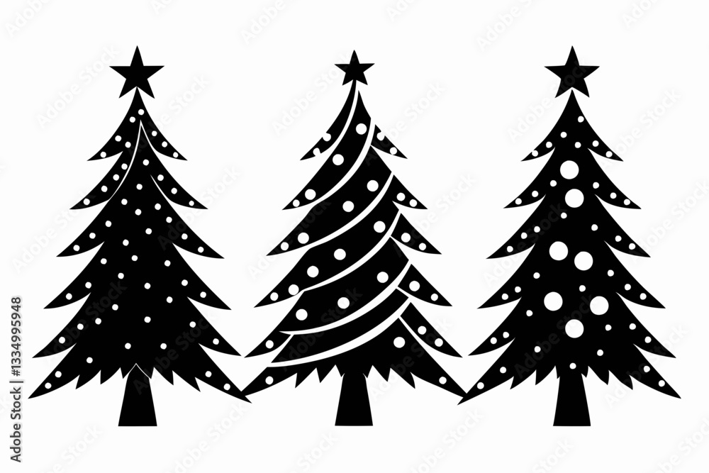 Obraz premium christmas tree set line art silhouette vector illustration
