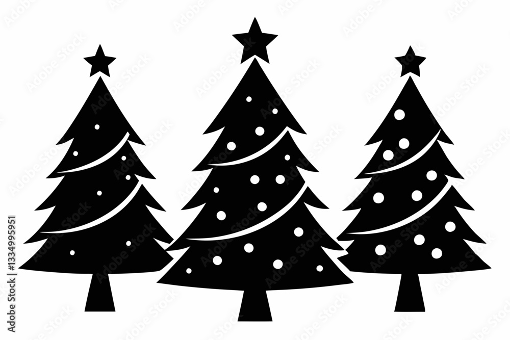 Fototapeta premium christmas tree set line art silhouette vector illustration