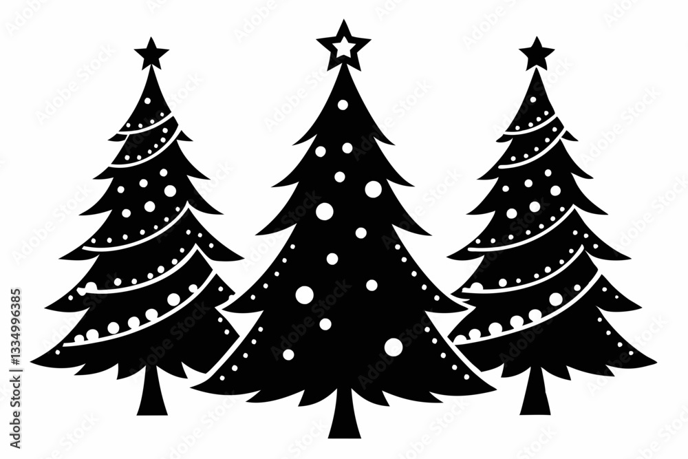 Obraz premium christmas tree set line art silhouette vector illustration