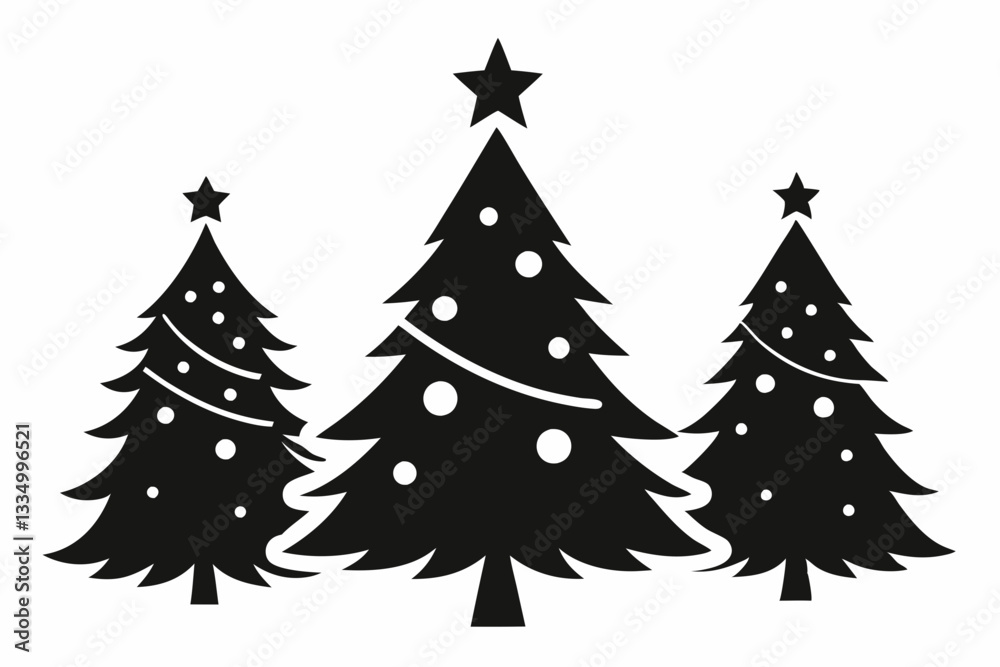 Obraz premium christmas tree set line art silhouette vector illustration