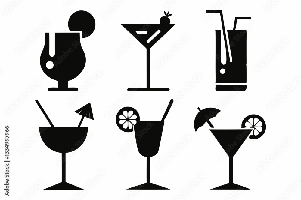 cocktail icons set line art silhouette vector illustration cocktail icons set line art silhouette vector illustration