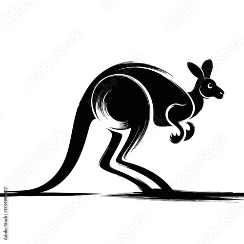 Black and white minimalist silhouette of a kangaroo created with abstract stroke lines