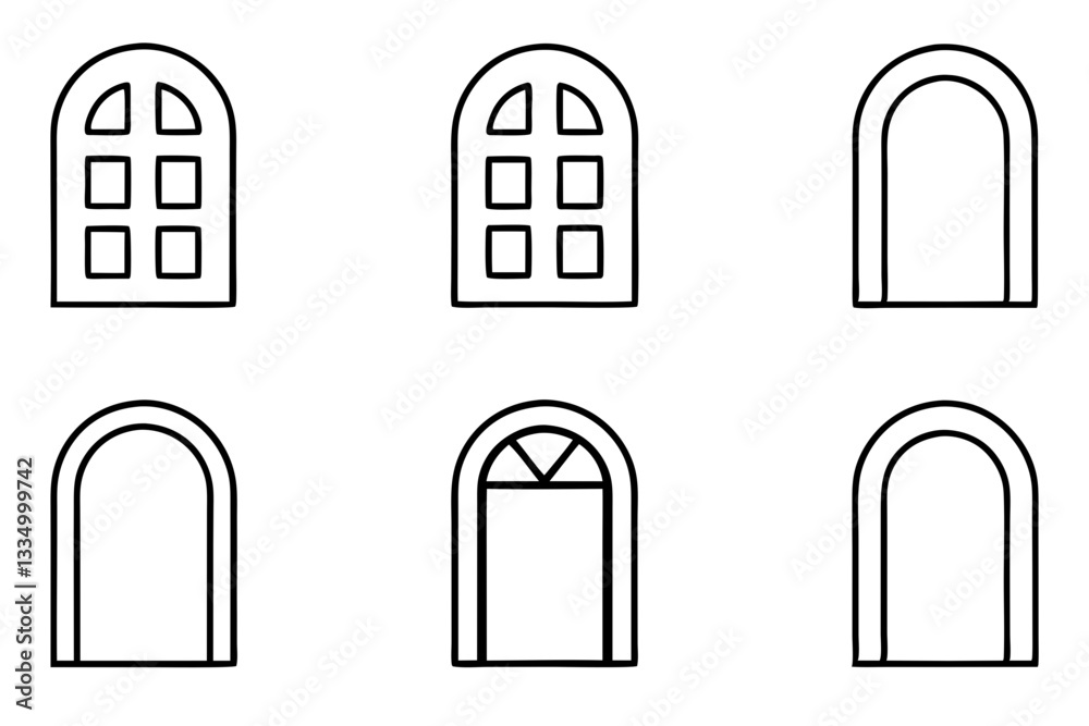 door icon set line art silhouette vector illustration door icon set line art silhouette vector illustration