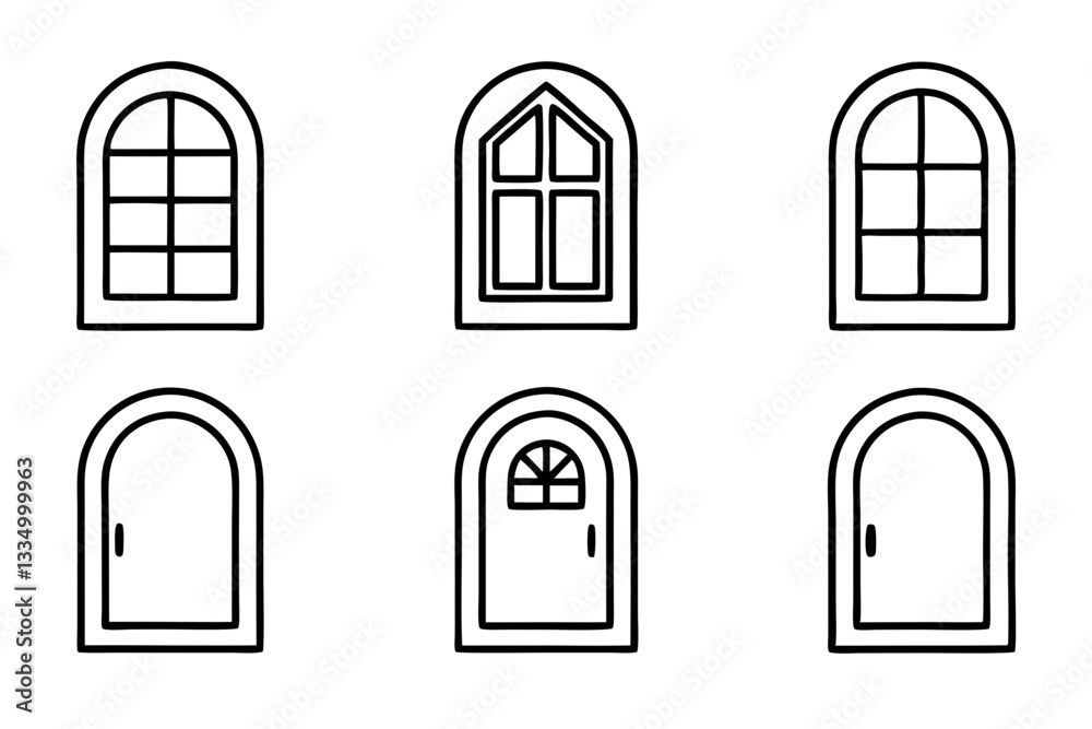 door icon set line art silhouette vector illustration door icon set line art silhouette vector illustration