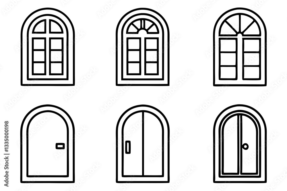 door icon set line art silhouette vector illustration door icon set line art silhouette vector illustration