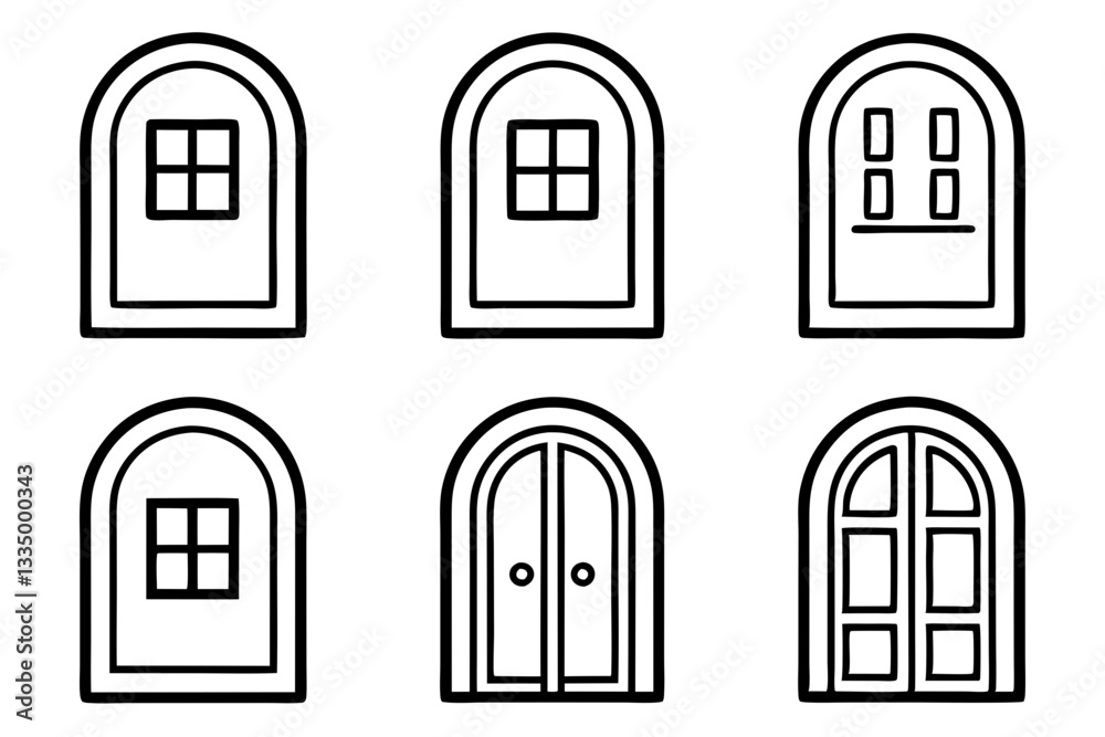 door icon set line art silhouette vector illustration door icon set line art silhouette vector illustration