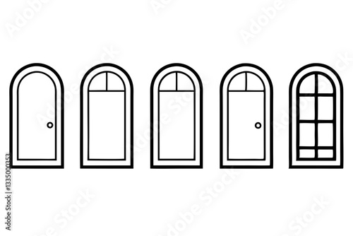 door icon set line art silhouette vector illustration