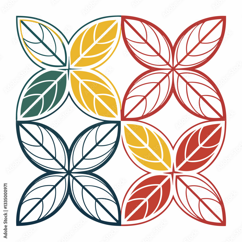 Fototapeta premium Geometric leaf patterns with modern color palettes
