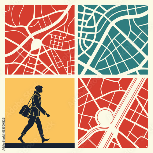 Abstract city map designs with street patterns and roads