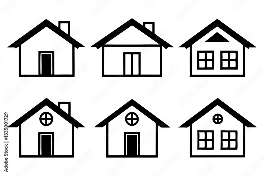 house icon set line art silhouette vector illustration house icon set line art silhouette vector illustration