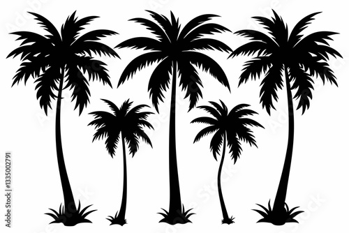 palm tree set line art silhouette vector illustration