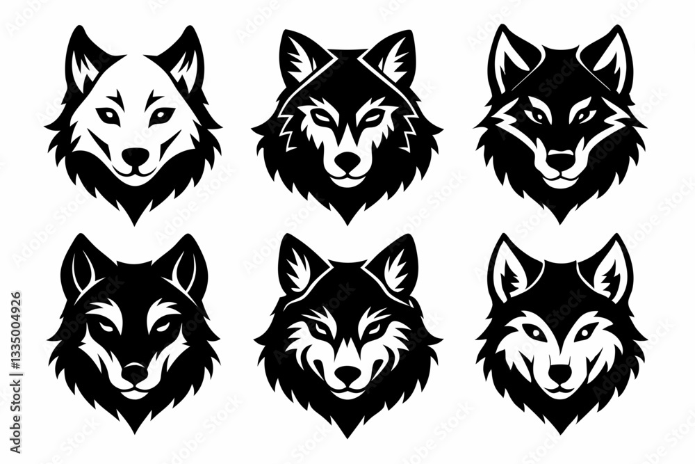 Fototapeta premium wolf head icon set line art silhouette vector illustration