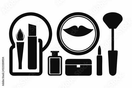 makeup icon set line art silhouette vector illustration